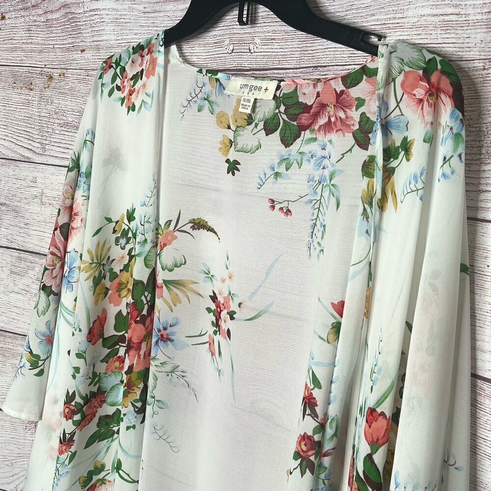 Umgee Sheer Girly Romantic Bridal Multicolored Floral Kimono Size 1XL - Picture 3 of 11